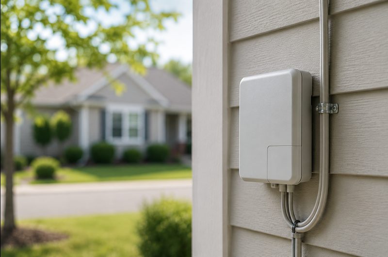 DSL junction box on exterior house wall