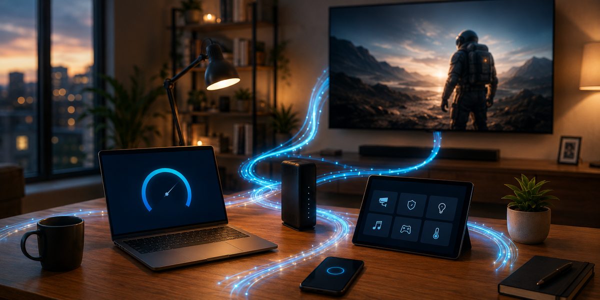 Modern connected home office with multiple devices